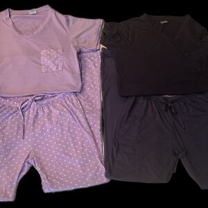 RealEssentials 2 Sets Women's Pajamas Short Sleeve Tee Tops Drawstring Bottoms S